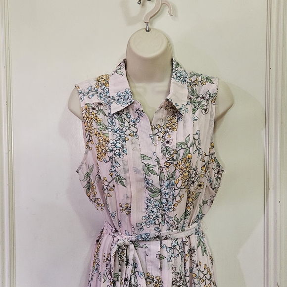 Nanette Lepore Pink/Green Multi-Color Floral Pleated Sleeveless Dress,Size 10 - Picture 9 of 16